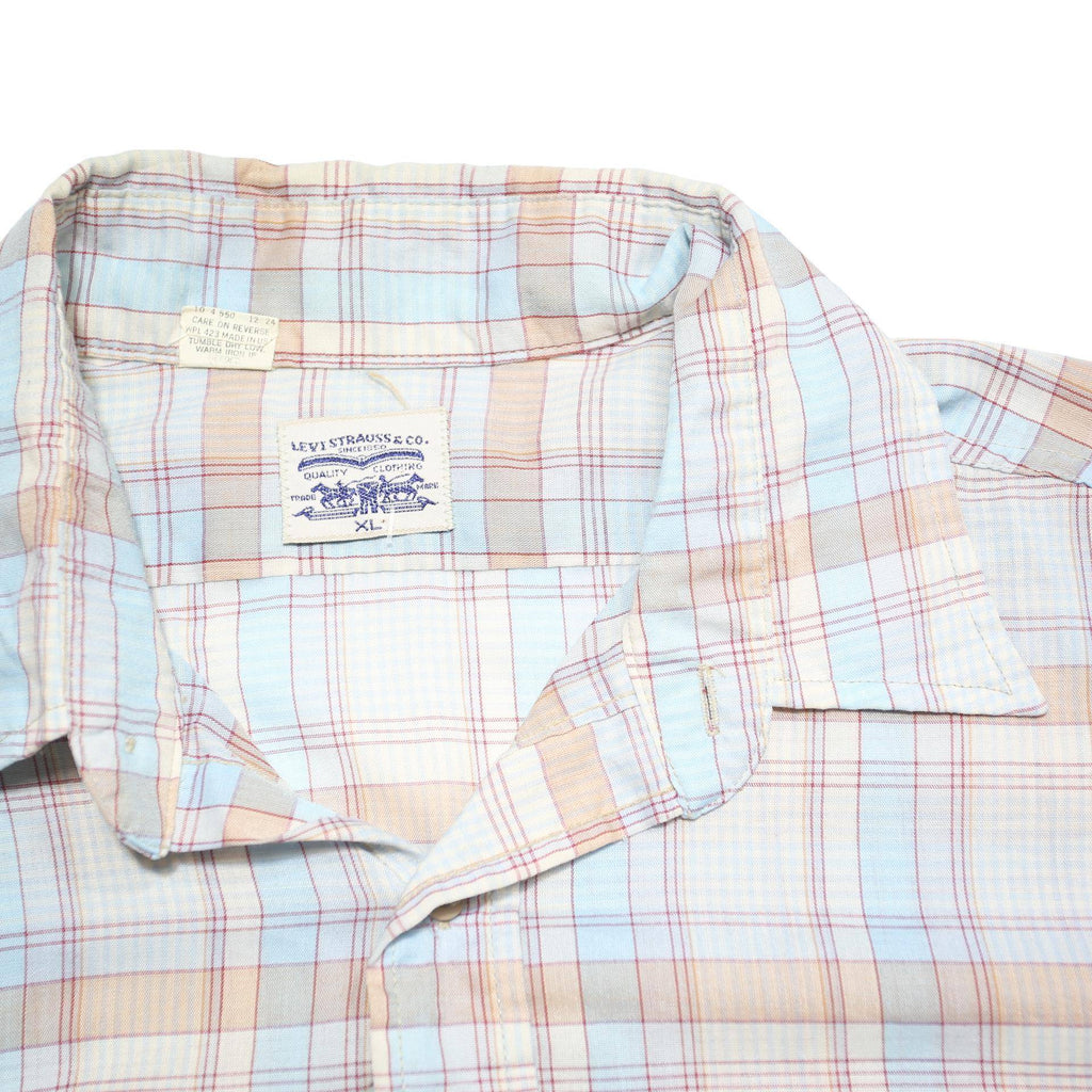 LEVI'S Mens Blue & Brown Plaid Shirt XL Cotton Blend Button Closure Long Sleeve