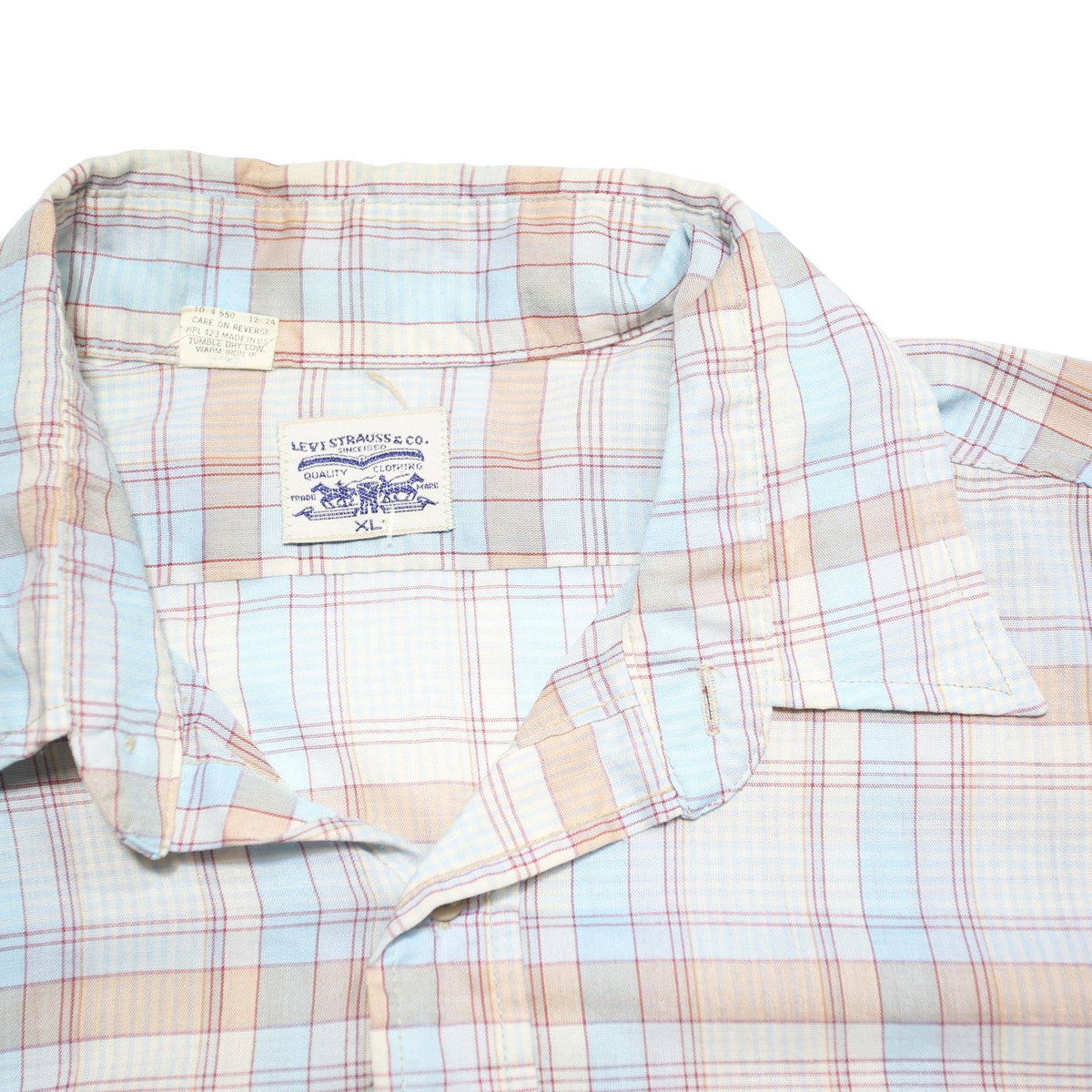 LEVI'S Mens Blue & Brown Plaid Shirt XL Cotton Blend Button Closure Long Sleeve