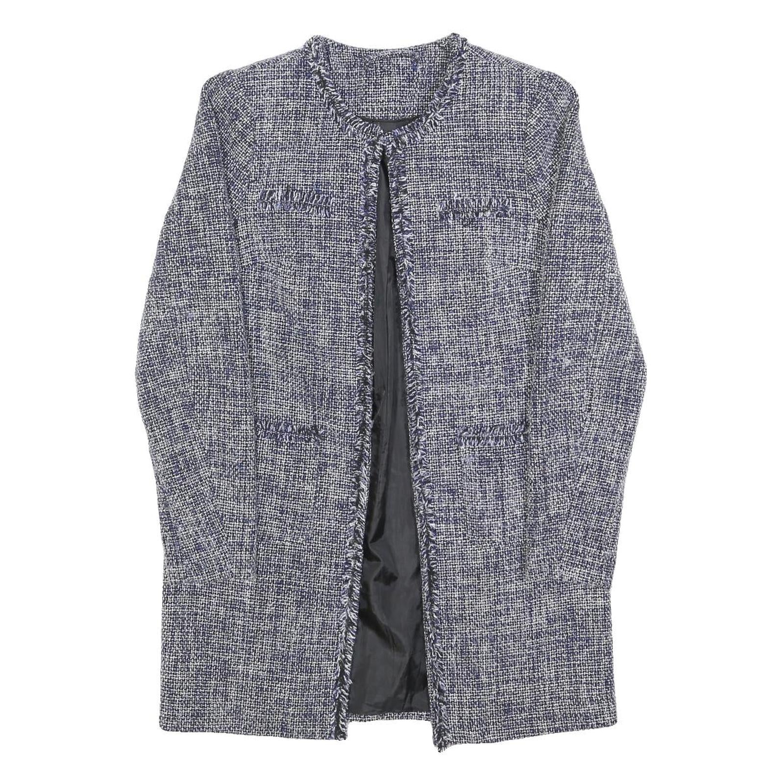 Womens Blue Plain Button Jacket S Woven Classic Fit Long Sleeve Casual