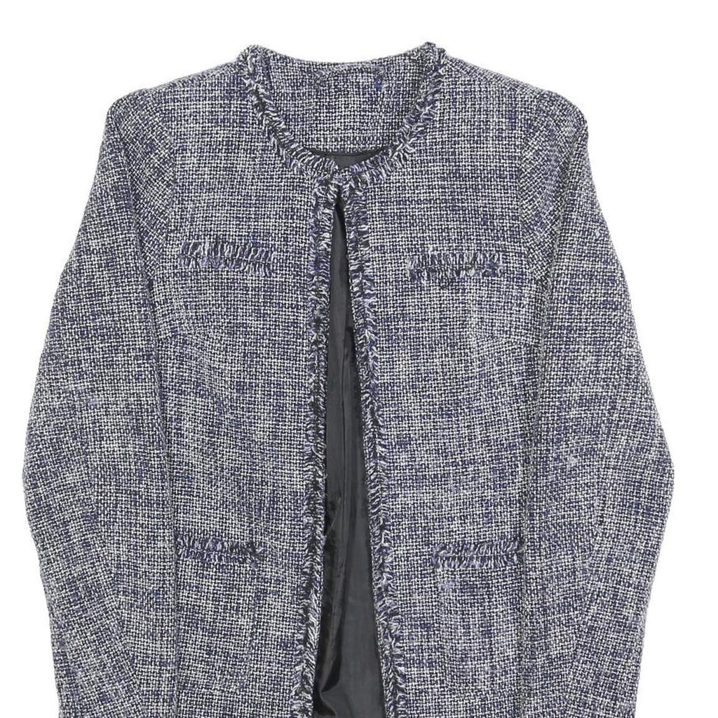 Womens Blue Plain Button Jacket S Woven Classic Fit Long Sleeve Casual