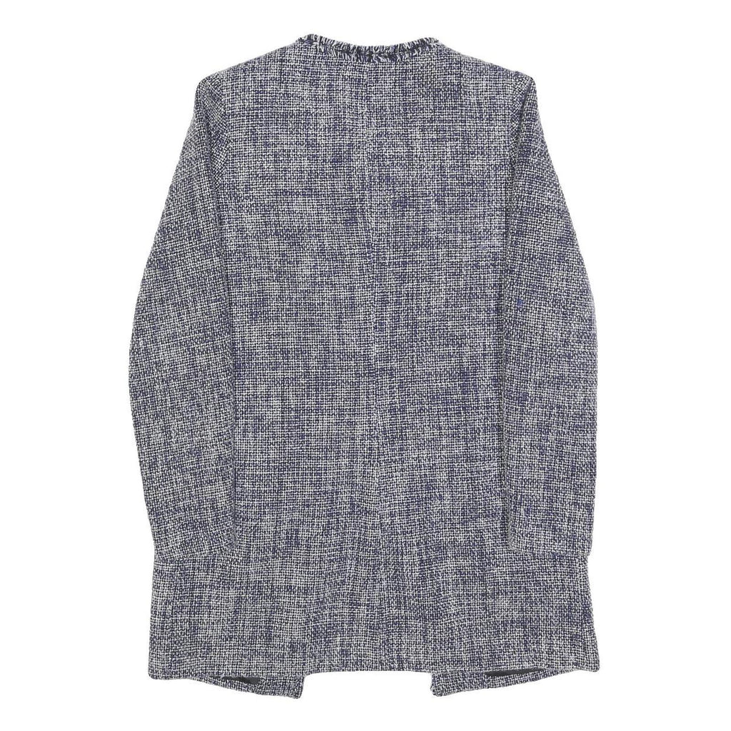 Womens Blue Plain Button Jacket S Woven Classic Fit Long Sleeve Casual