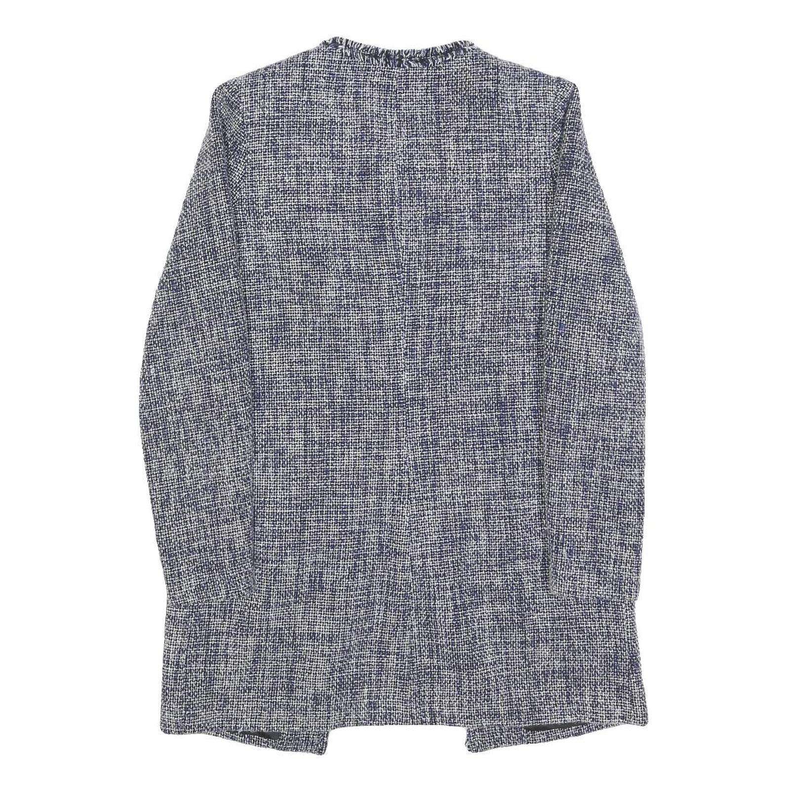 Womens Blue Plain Button Jacket S Woven Classic Fit Long Sleeve Casual