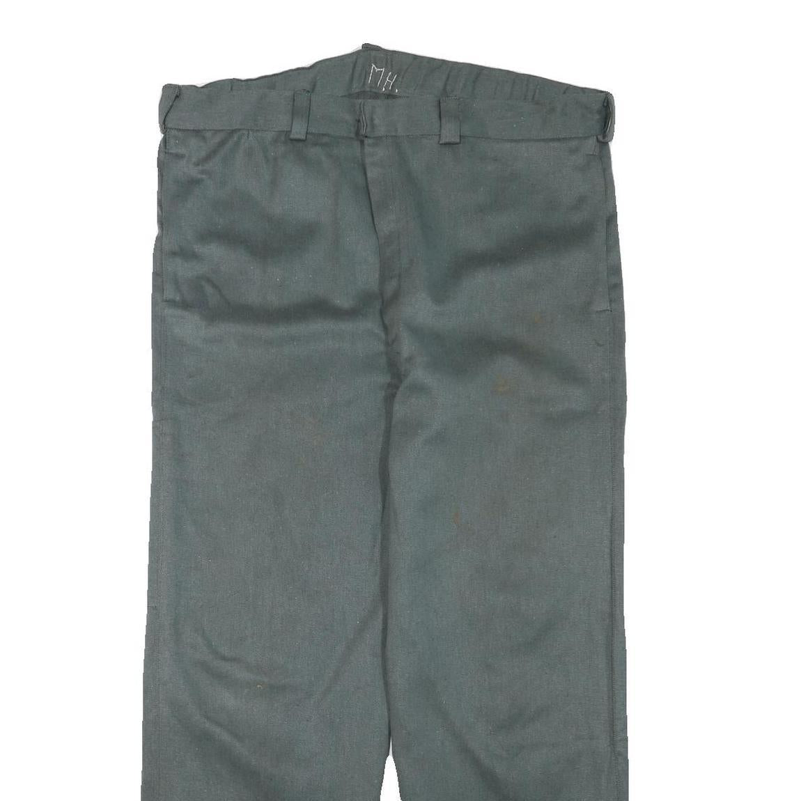 Mens Cotton Blend Relaxed Fit Green Button Closure Trousers W39 L28 Workwear