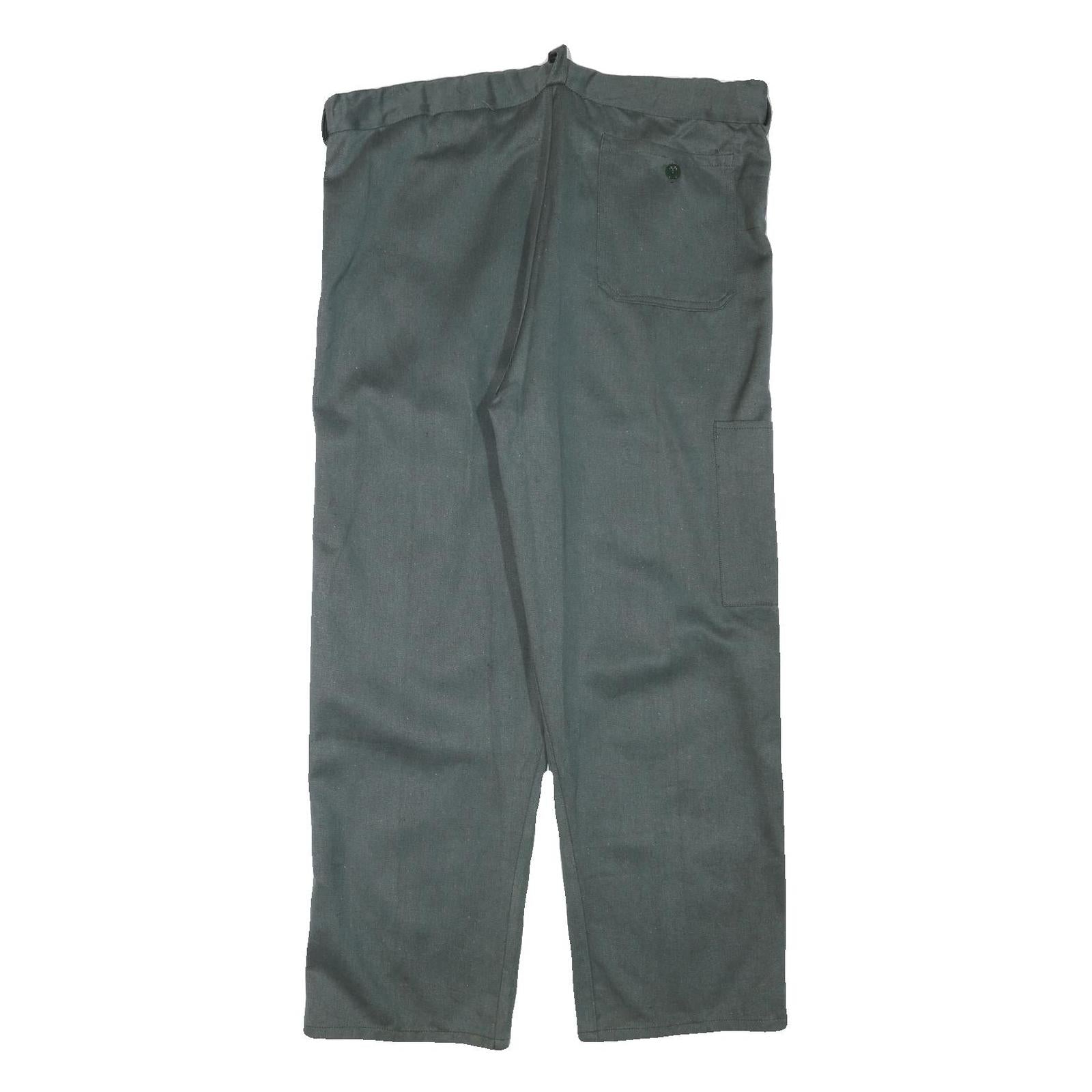 Mens Cotton Blend Relaxed Fit Green Button Closure Trousers W39 L28 Workwear