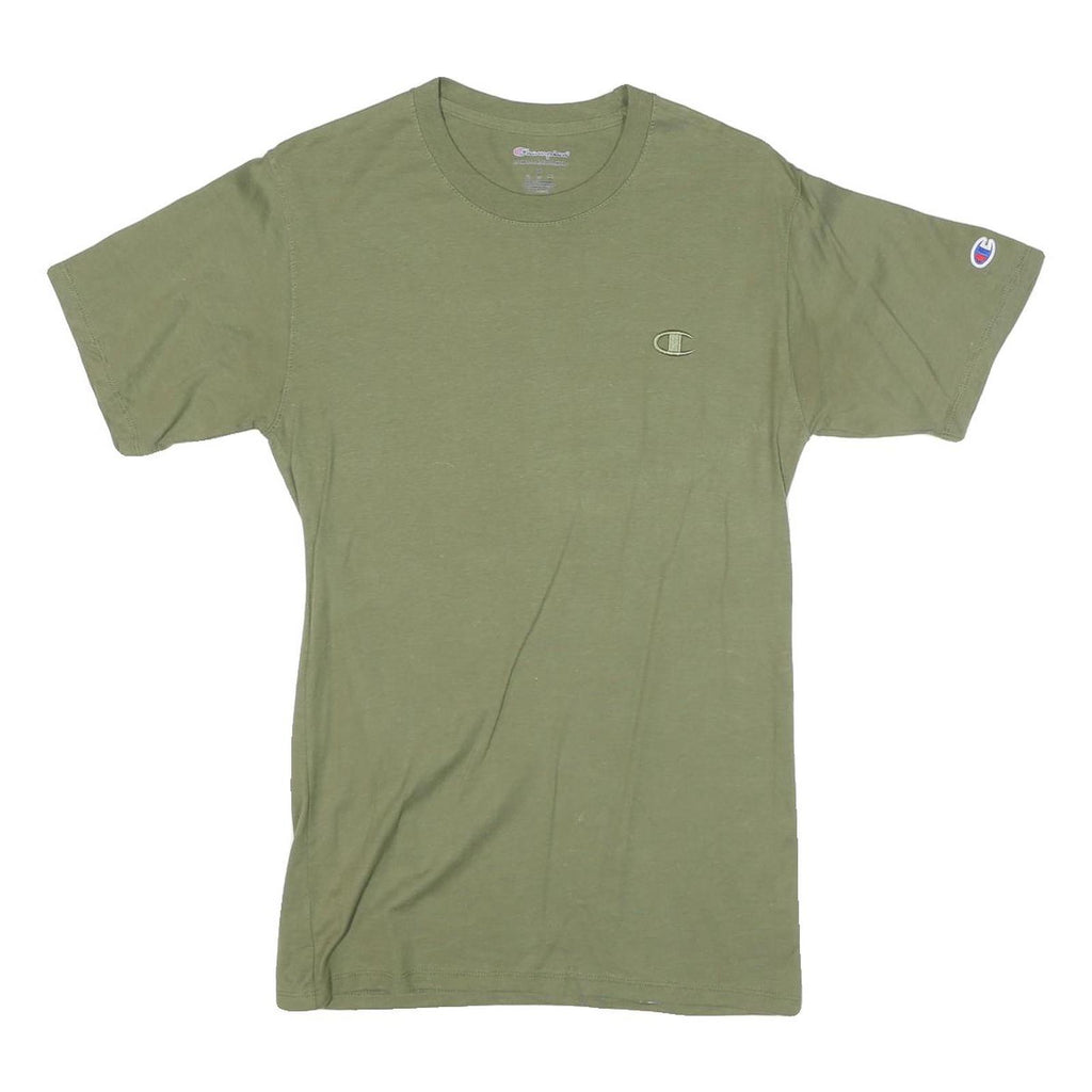 CHAMPION Mens Green Crew Neck Short Sleeve S Cotton Blend T-Shirt Logo