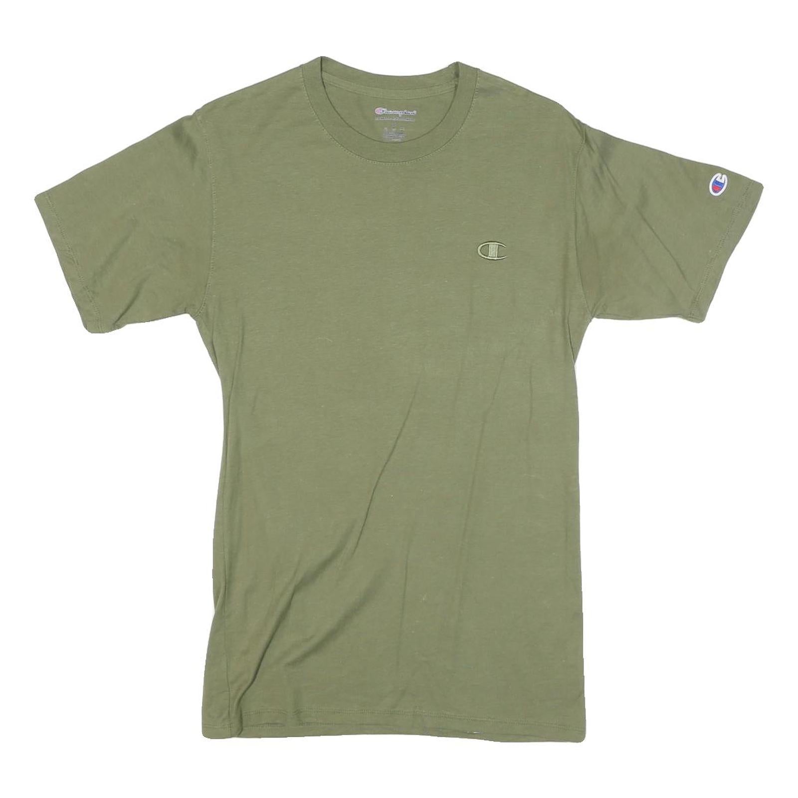 CHAMPION Mens Green Crew Neck Short Sleeve S Cotton Blend T-Shirt Logo