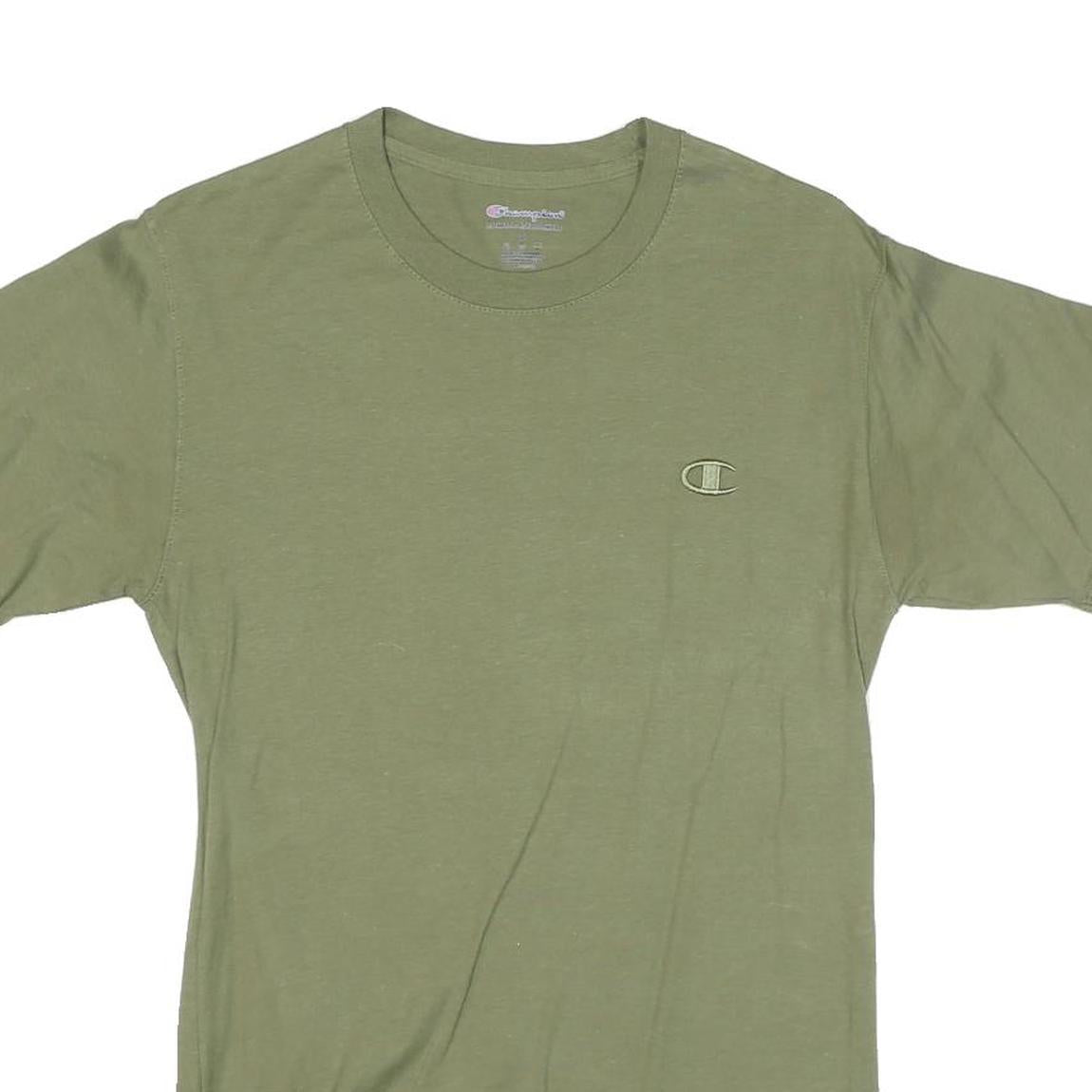 CHAMPION Mens Green Crew Neck Short Sleeve S Cotton Blend T-Shirt Logo