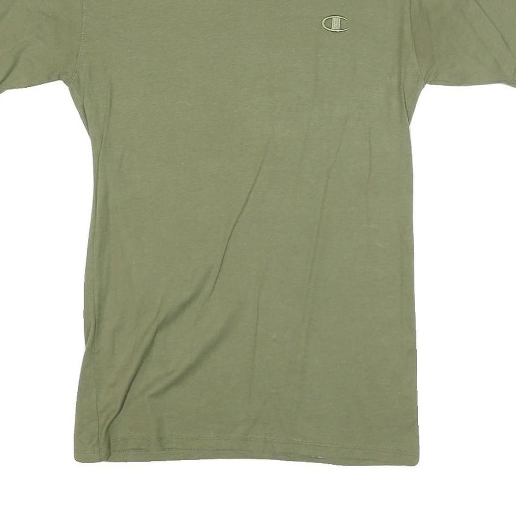 CHAMPION Mens Green Crew Neck Short Sleeve S Cotton Blend T-Shirt Logo