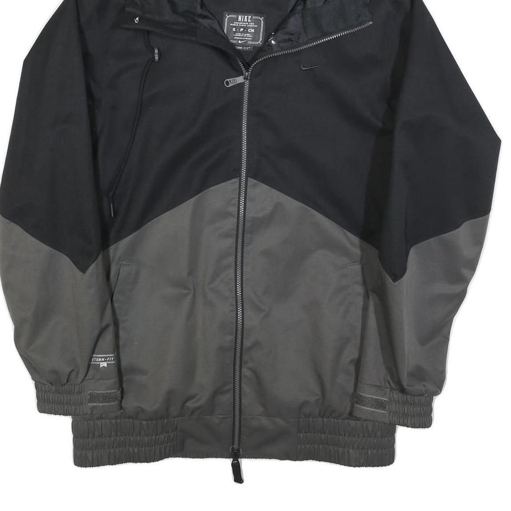 NIKE Mens Black & Grey Zip Hooded Polyester Blend Jacket S Storm-Fit