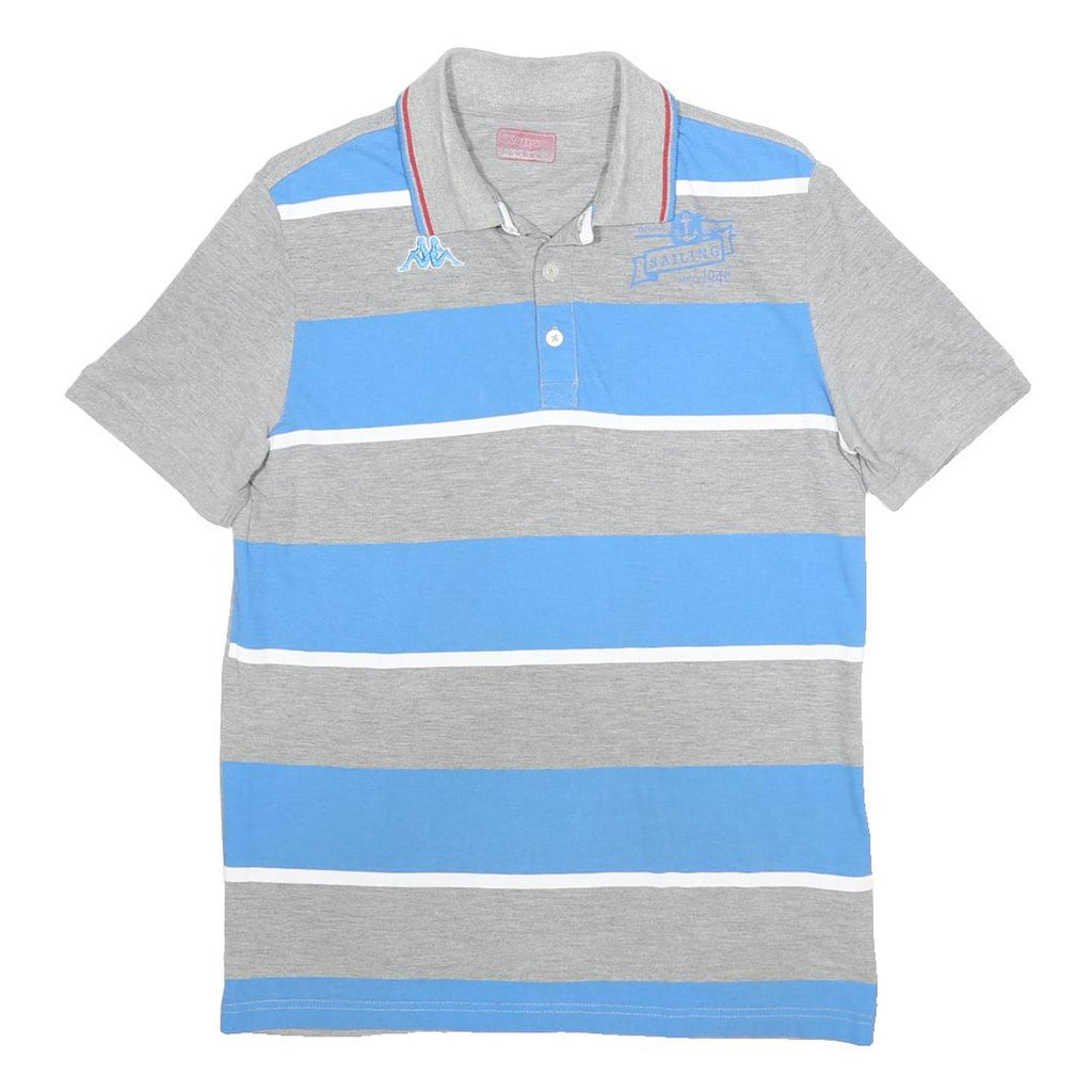 KAPPA Mens Grey & Blue Cotton Short Sleeve Striped L Polo Shirt Sailing