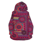 Sherpa Lined Womens Jacket Red Hooded Crazy Pattern S