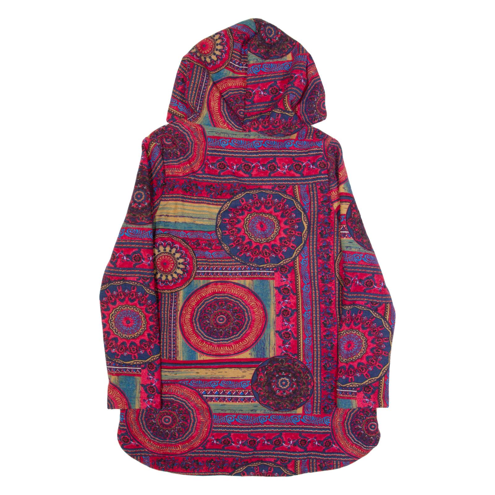 Sherpa Lined Womens Jacket Red Hooded Crazy Pattern S