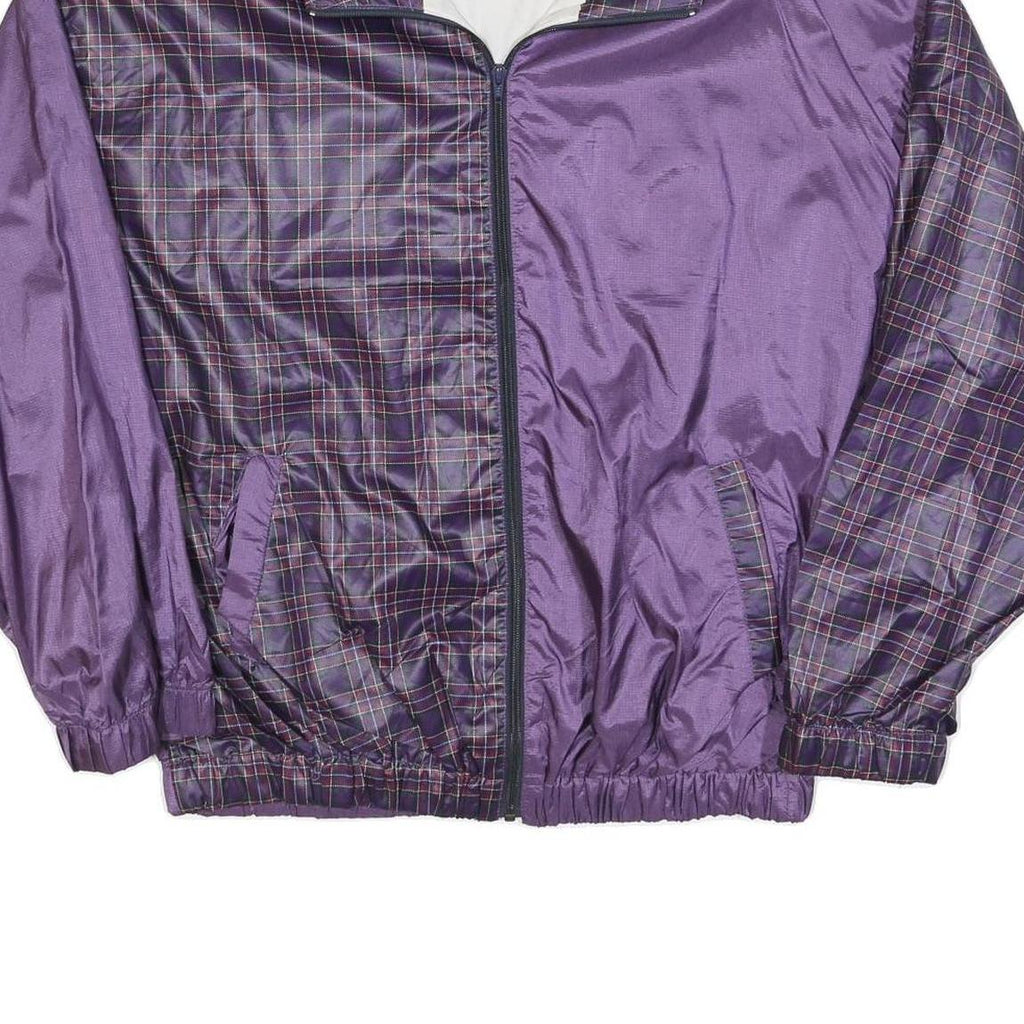 RODIN Mens Purple & Check Zip Jacket L Nylon Casual Lightweight Outerwear