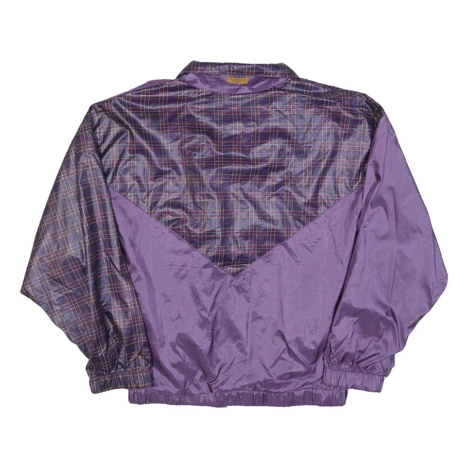 RODIN Mens Purple & Check Zip Jacket L Nylon Casual Lightweight Outerwear