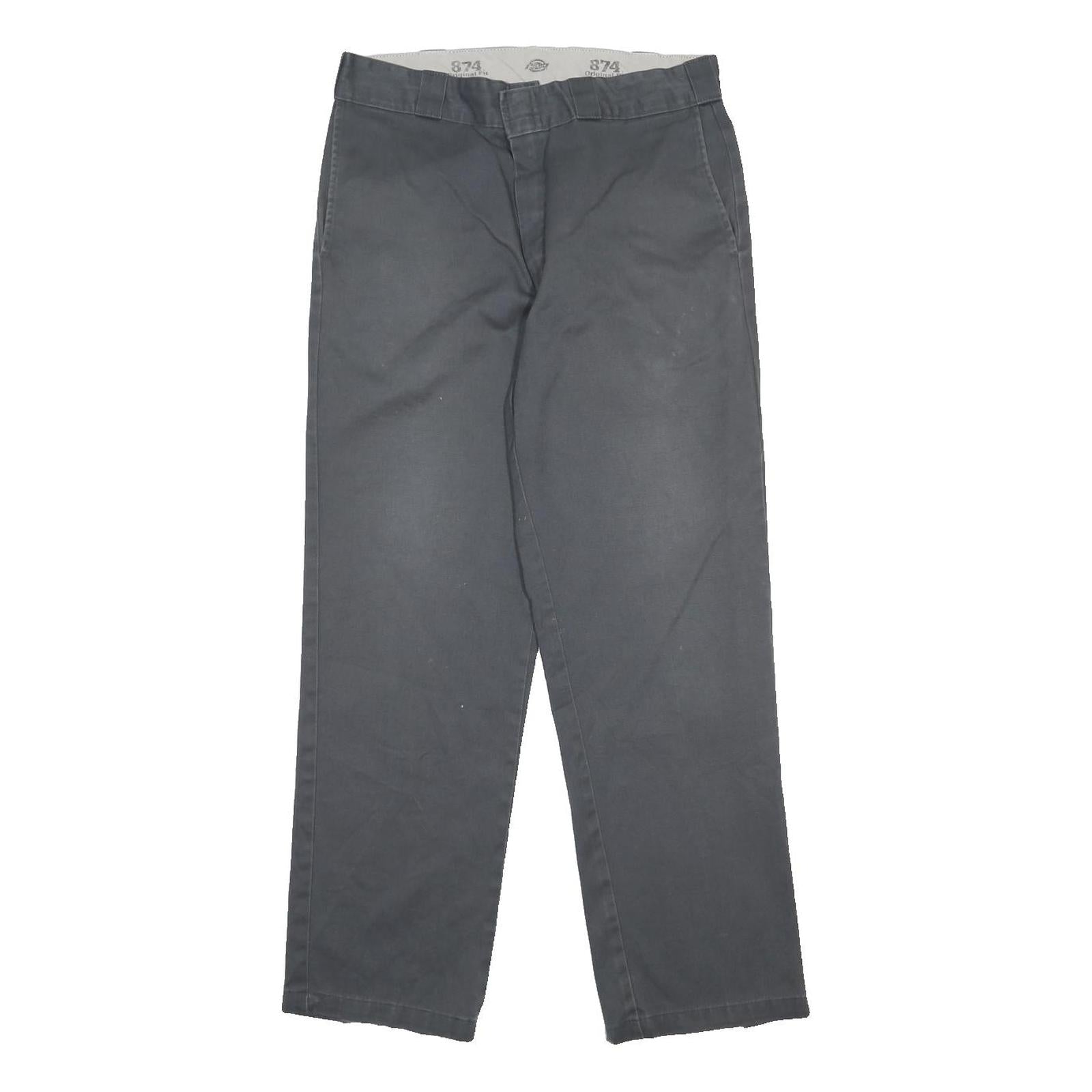 DICKIES Mens Regular Grey Cotton Blend Trousers W34 L32 Workwear Zip Closure