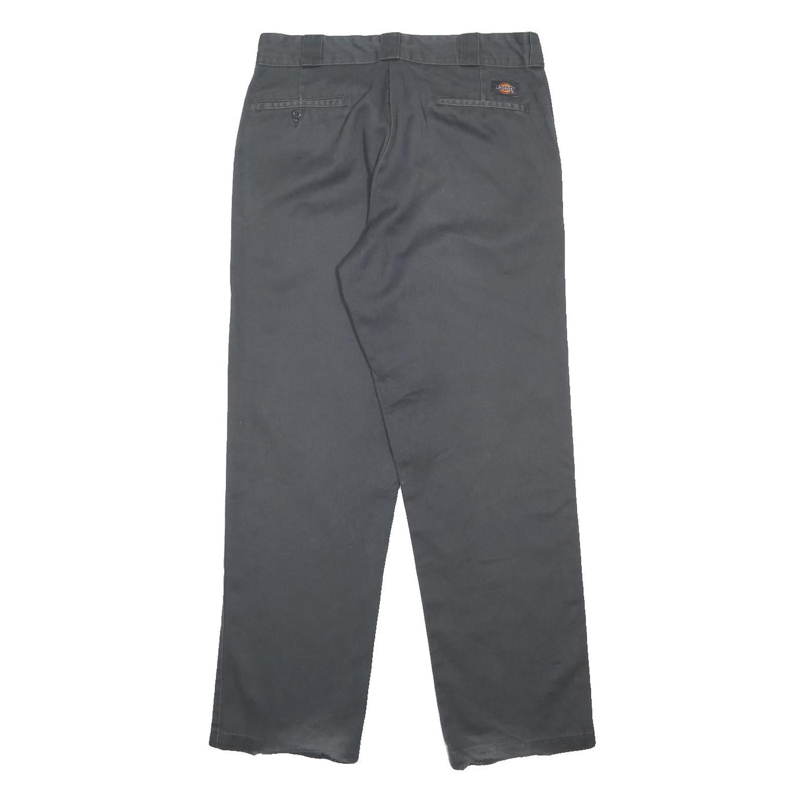 DICKIES Mens Regular Grey Cotton Blend Trousers W34 L32 Workwear Zip Closure