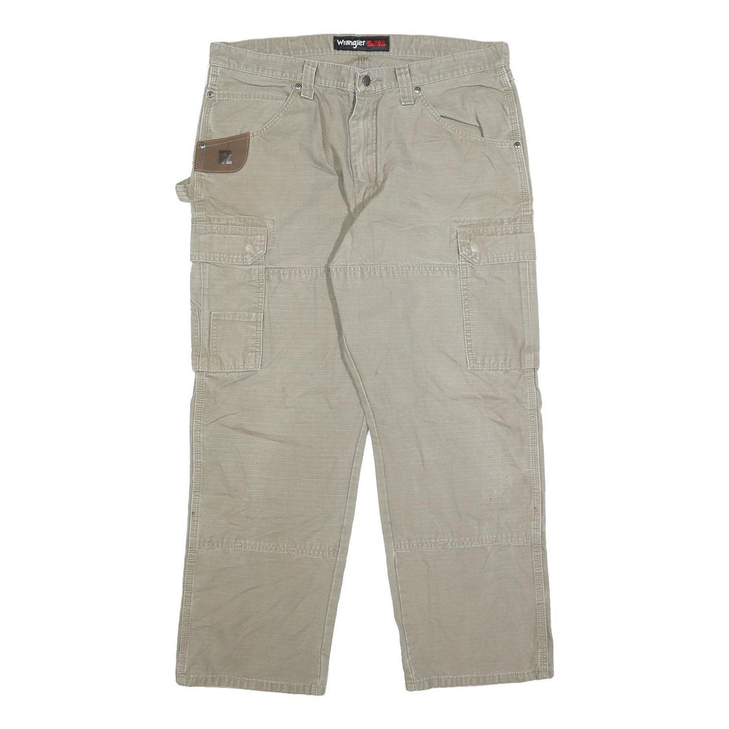 WRANGLER Mens Regular Beige Cotton Cargo Trousers W36 L30 Workwear Zip Closure