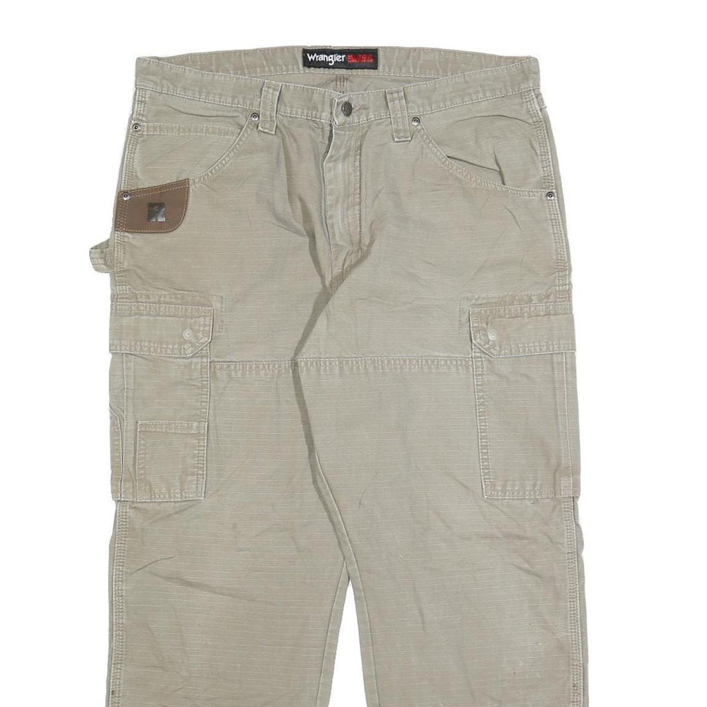 WRANGLER Mens Regular Beige Cotton Cargo Trousers W36 L30 Workwear Zip Closure