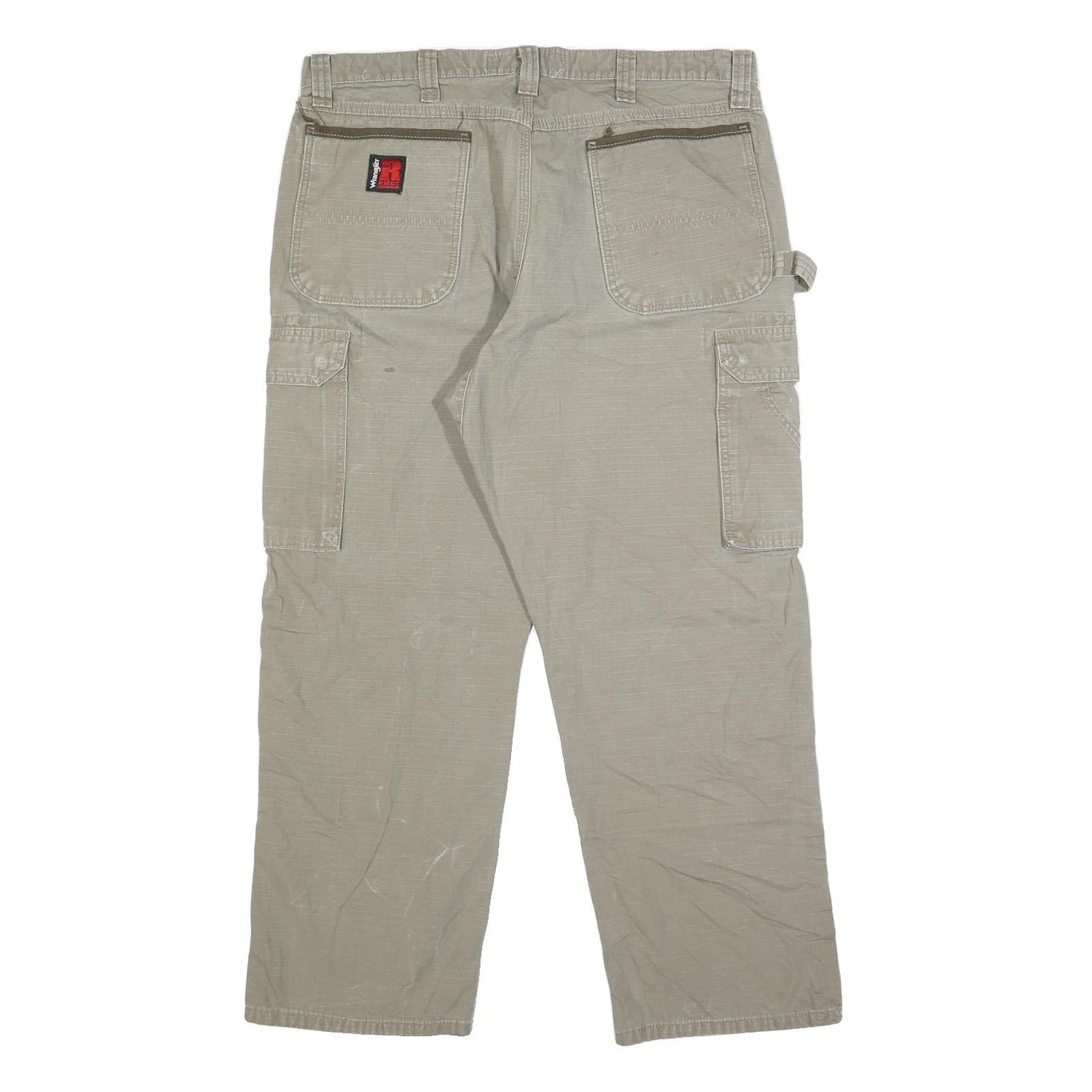 WRANGLER Mens Regular Beige Cotton Cargo Trousers W36 L30 Workwear Zip Closure