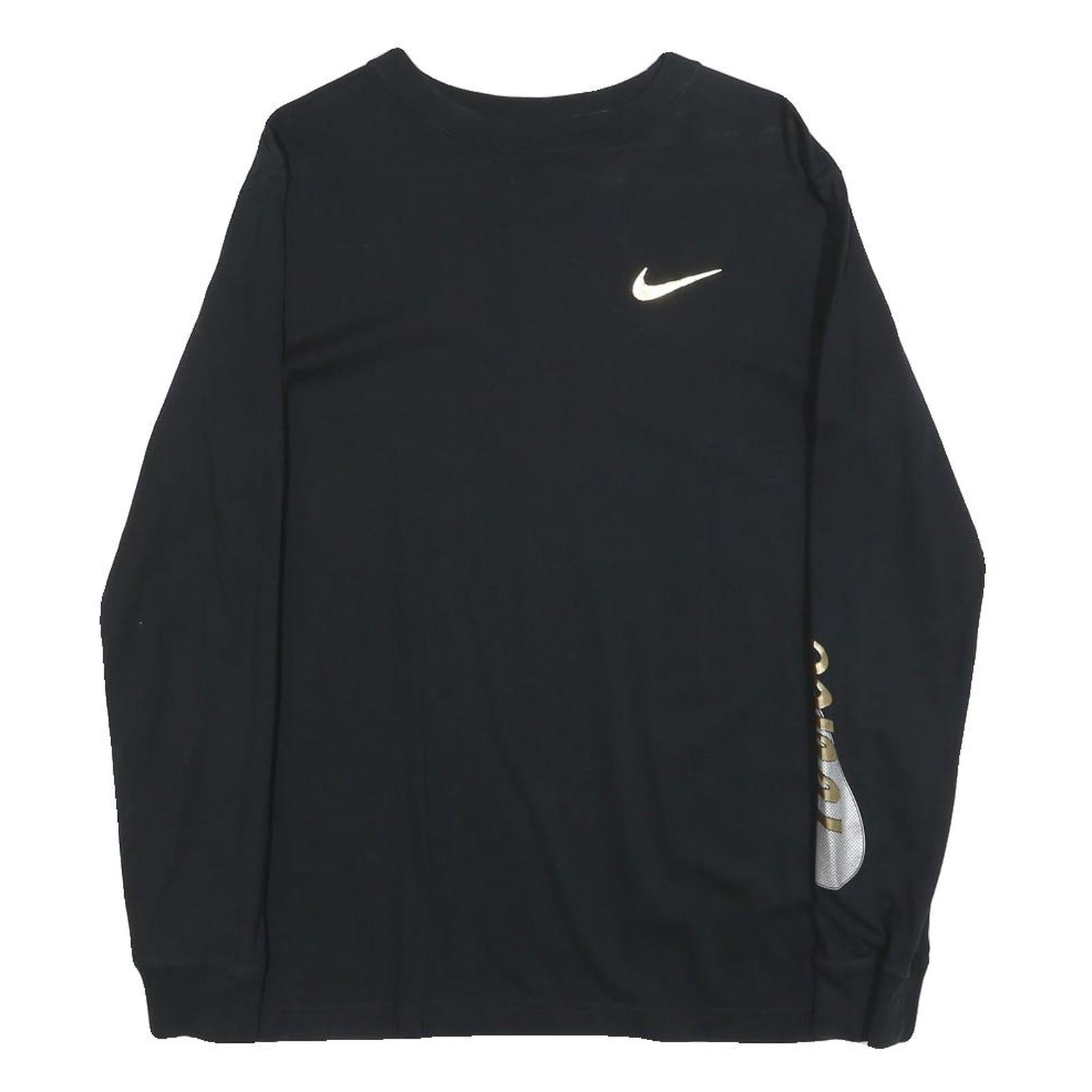 NIKE Mens Black Long Sleeve Crew Neck Graphic T-Shirt XS Cotton Blend