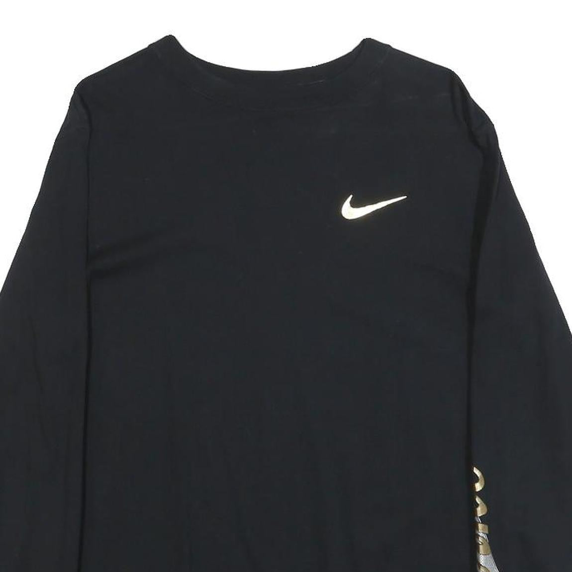 NIKE Mens Black Long Sleeve Crew Neck Graphic T-Shirt XS Cotton Blend