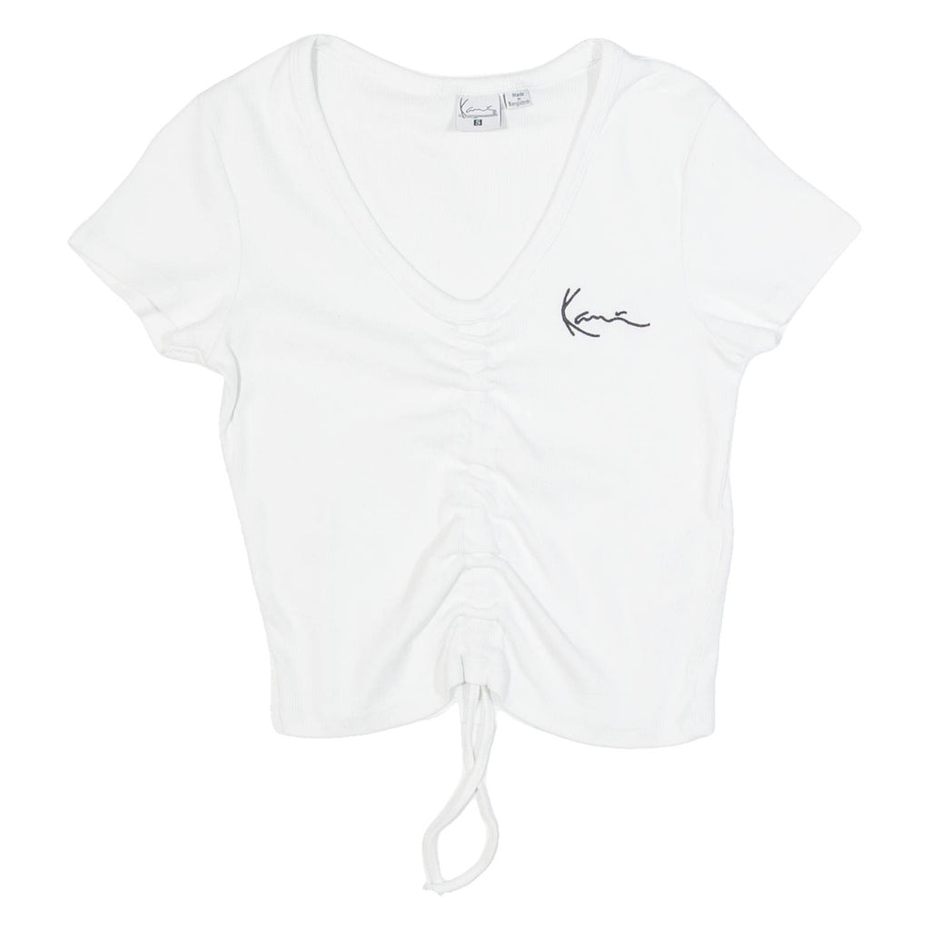 KARL KANI Ruched Womens Top White V-Neck S