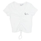 KARL KANI Ruched Womens Top White V-Neck S