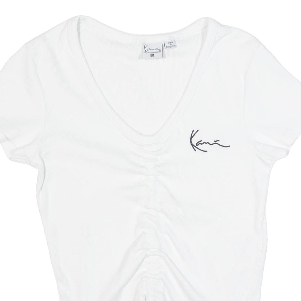KARL KANI Ruched Womens Top White V-Neck S