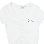 KARL KANI Ruched Womens Top White V-Neck S