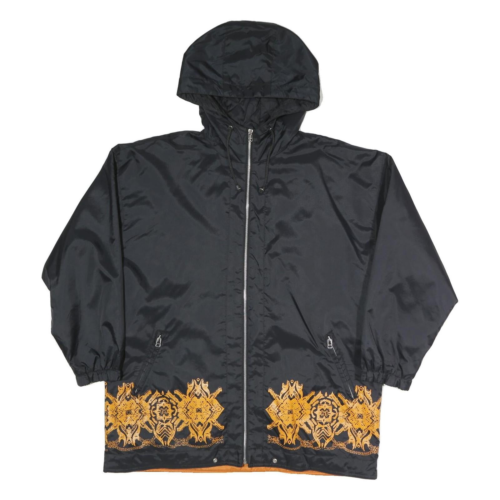 MERYLL JEANS Womens Black & Orange Zip Jacket M Polyester Blend Plain Print