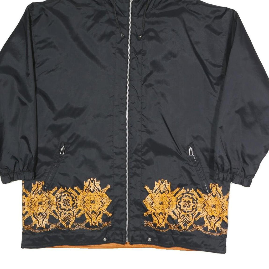 MERYLL JEANS Womens Black & Orange Zip Jacket M Polyester Blend Plain Print