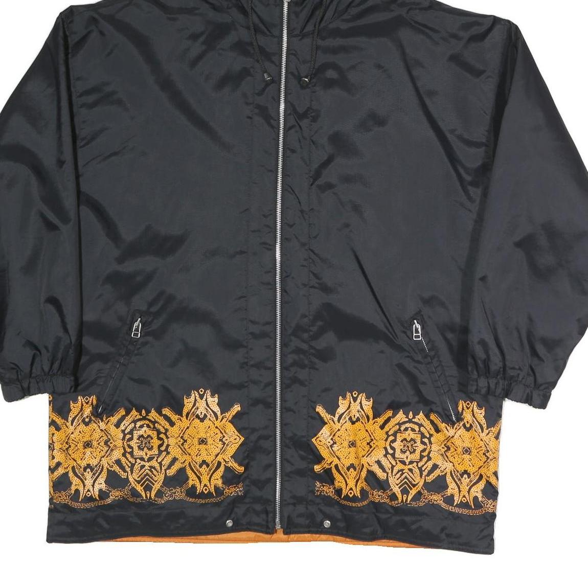 MERYLL JEANS Womens Black & Orange Zip Jacket M Polyester Blend Plain Print