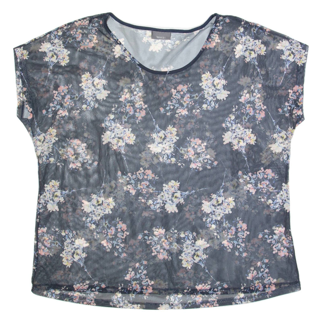 YESSICA Mesh Womens Printed Top Blue Floral L