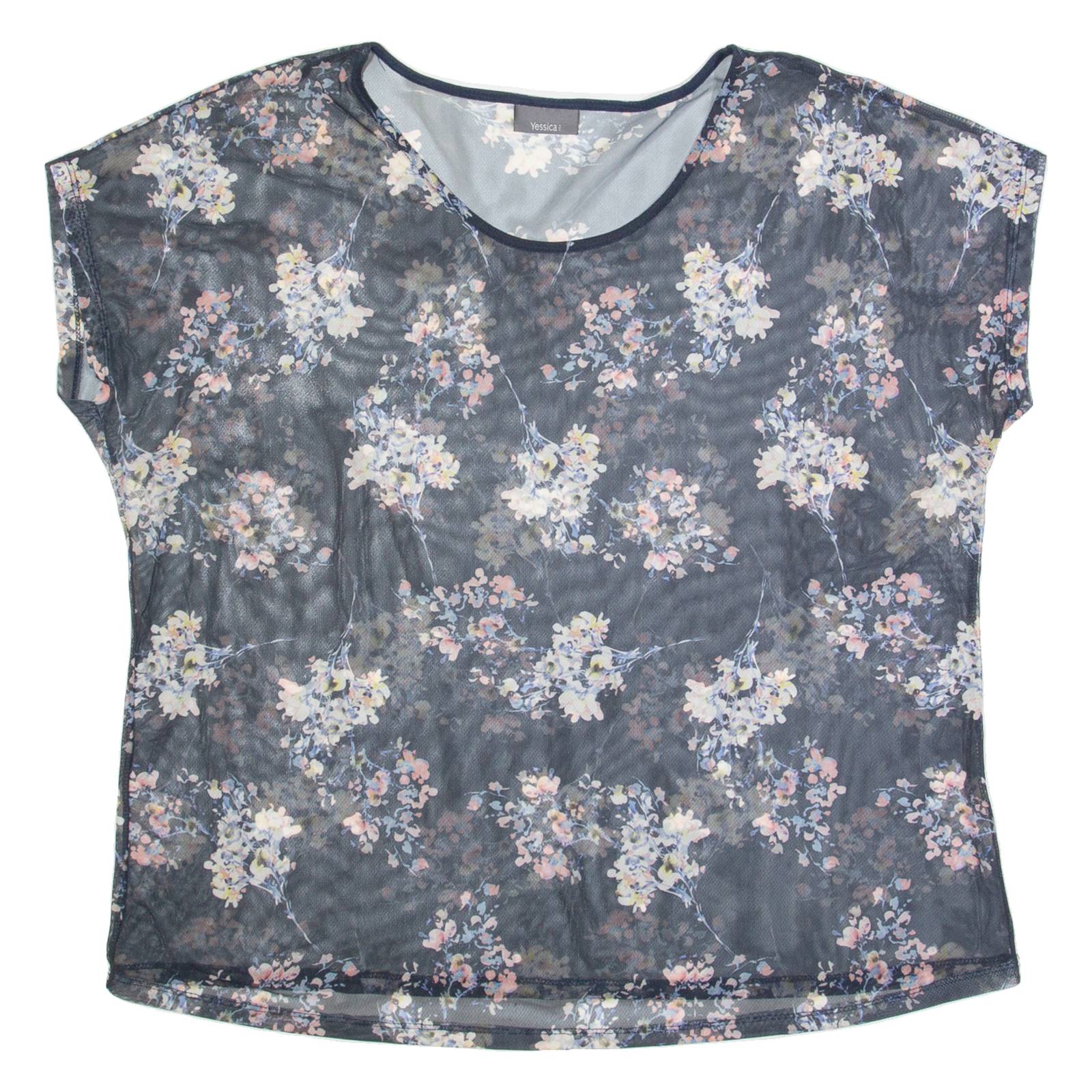 YESSICA Mesh Womens Printed Top Blue Floral L