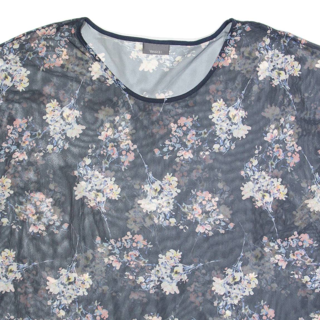 YESSICA Mesh Womens Printed Top Blue Floral L