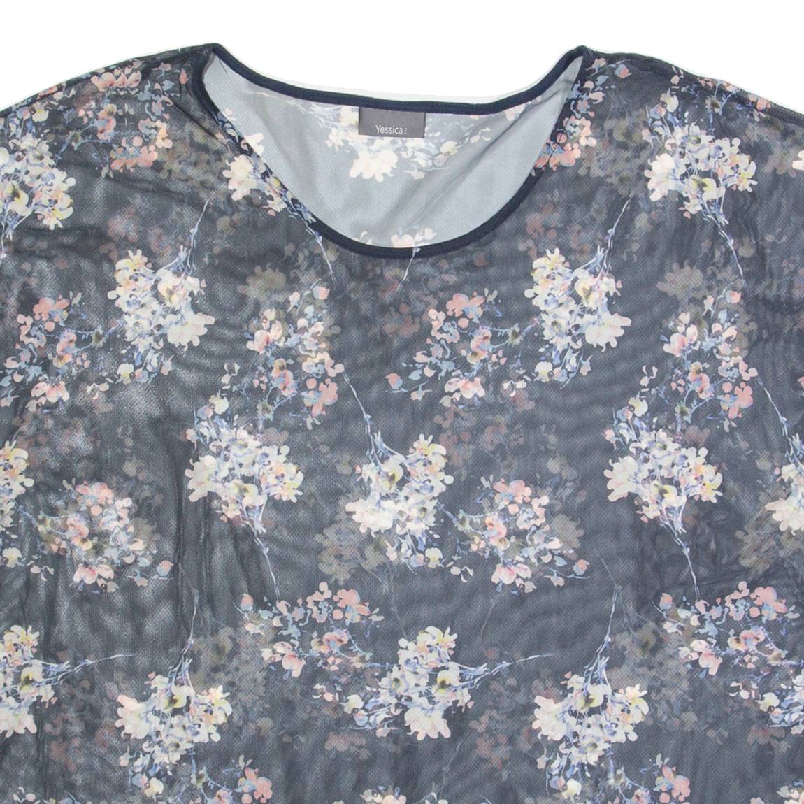 YESSICA Mesh Womens Printed Top Blue Floral L