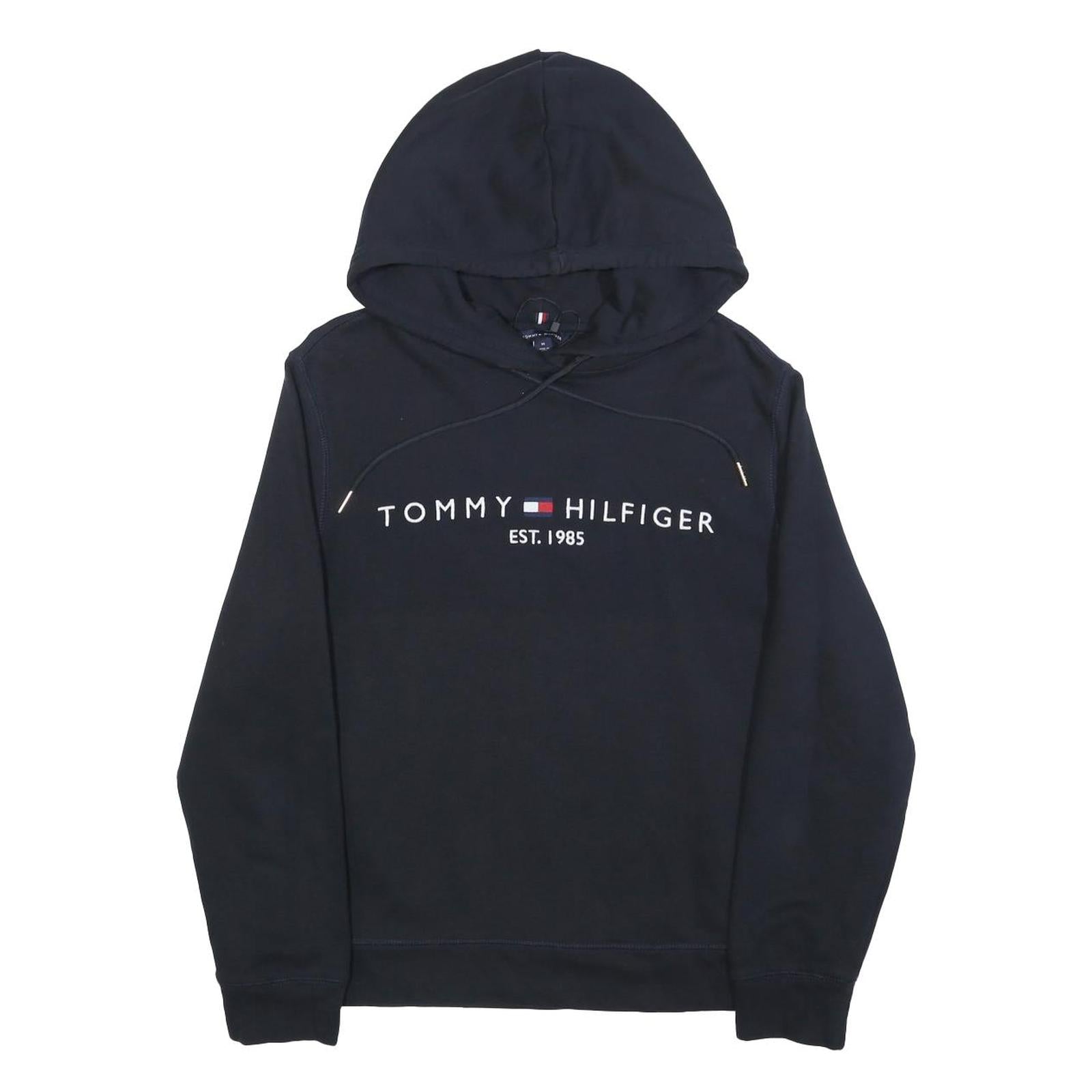 TOMMY HILFIGER Womens Navy Hoodie M Cotton Pullover Logo Est 1985