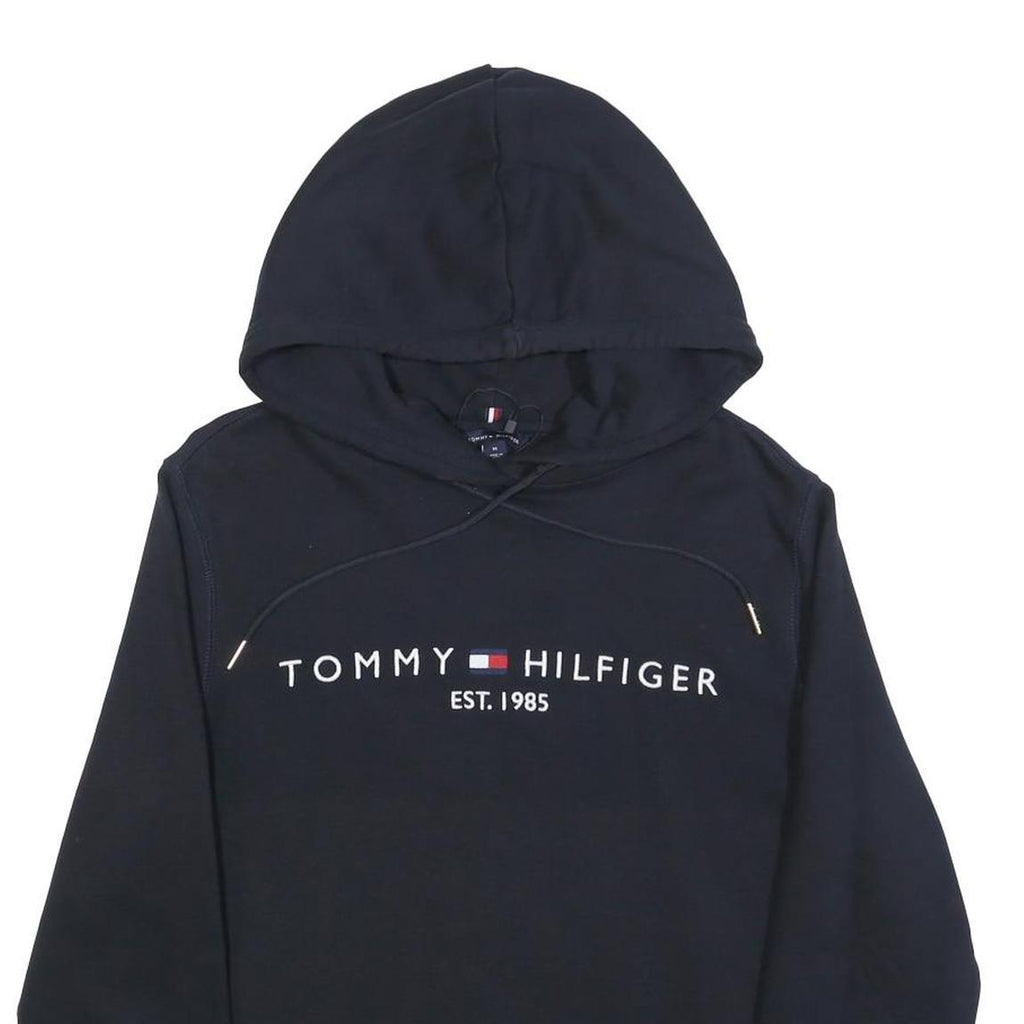 TOMMY HILFIGER Womens Navy Hoodie M Cotton Pullover Logo Est 1985