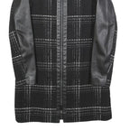 TED BAKER Womens Black & Grey Check Zip Jacket XS Wool Blend Leather Sleeves