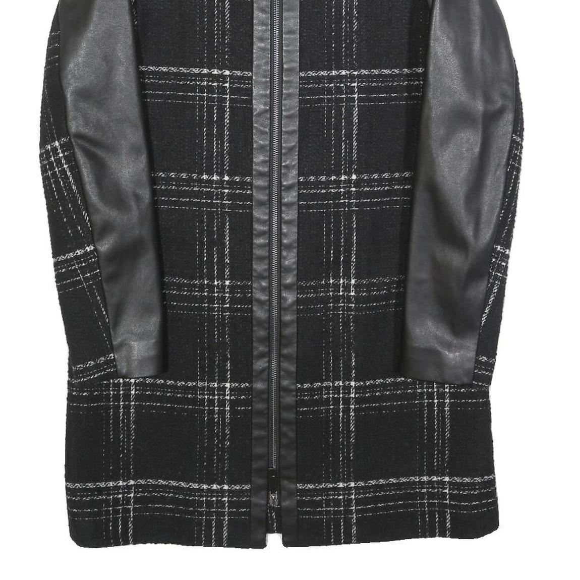 TED BAKER Womens Black & Grey Check Zip Jacket XS Wool Blend Leather Sleeves