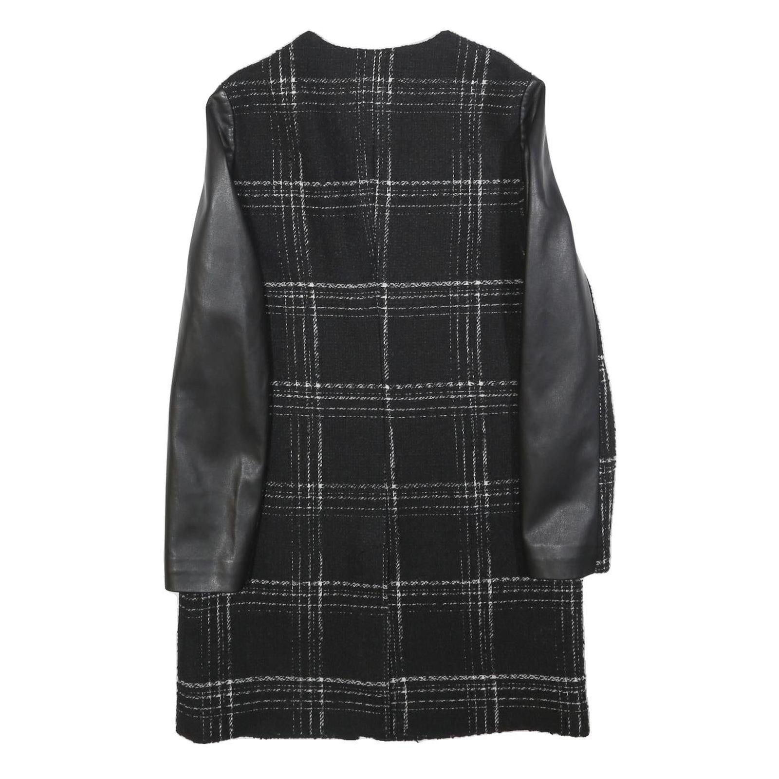 TED BAKER Womens Black & Grey Check Zip Jacket XS Wool Blend Leather Sleeves