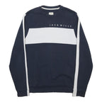 JACK WILLS Mens Navy & White Crew Neck Sweatshirt M Cotton Blend Casual Pullover