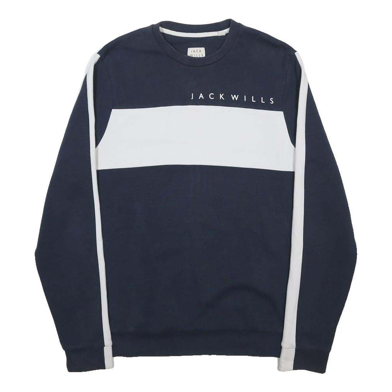 JACK WILLS Mens Navy & White Crew Neck Sweatshirt M Cotton Blend Casual Pullover