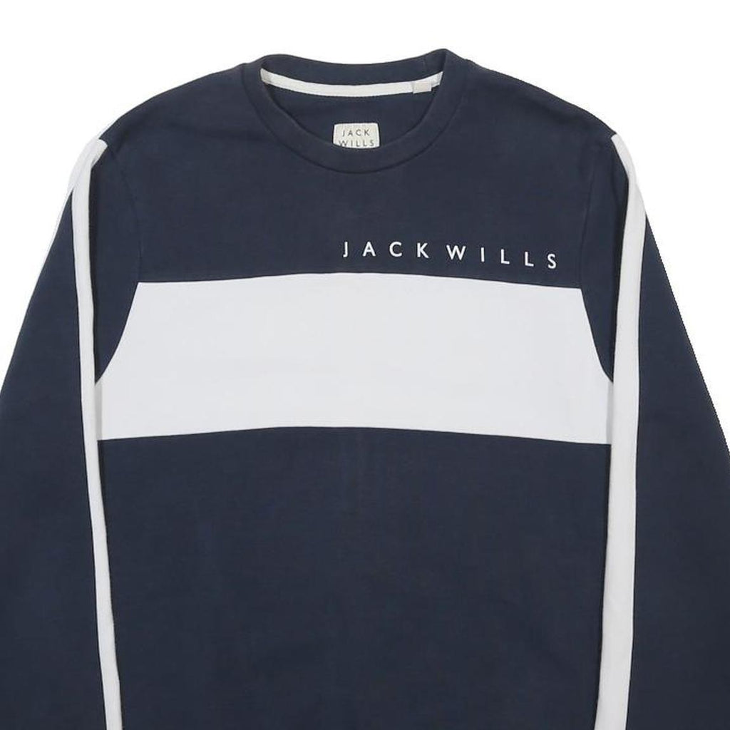 JACK WILLS Mens Navy & White Crew Neck Sweatshirt M Cotton Blend Casual Pullover