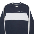 JACK WILLS Mens Navy & White Crew Neck Sweatshirt M Cotton Blend Casual Pullover