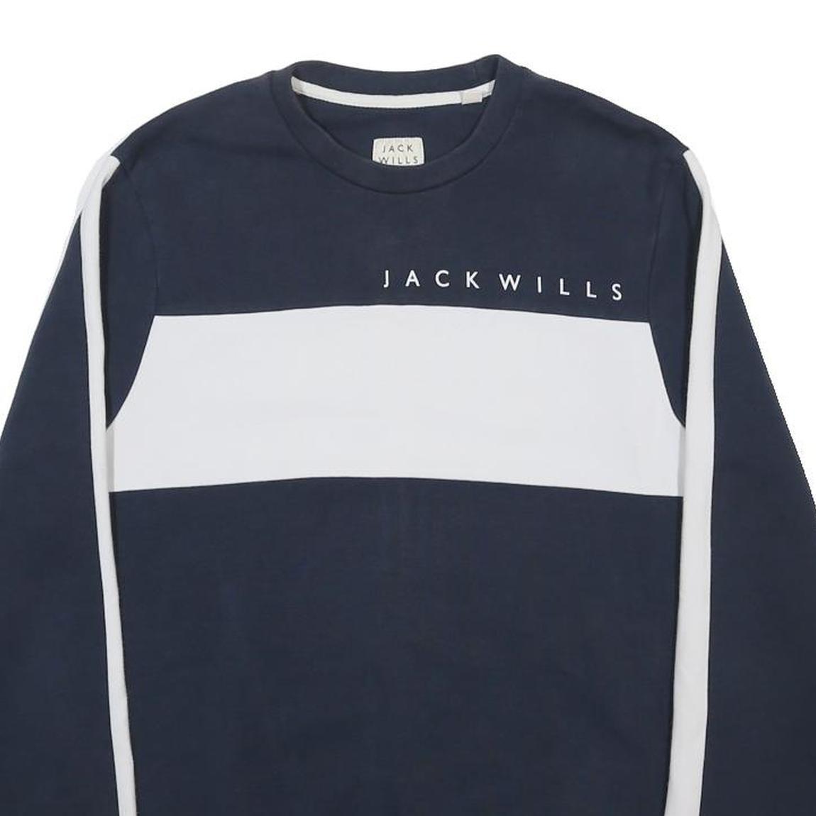 JACK WILLS Mens Navy & White Crew Neck Sweatshirt M Cotton Blend Casual Pullover