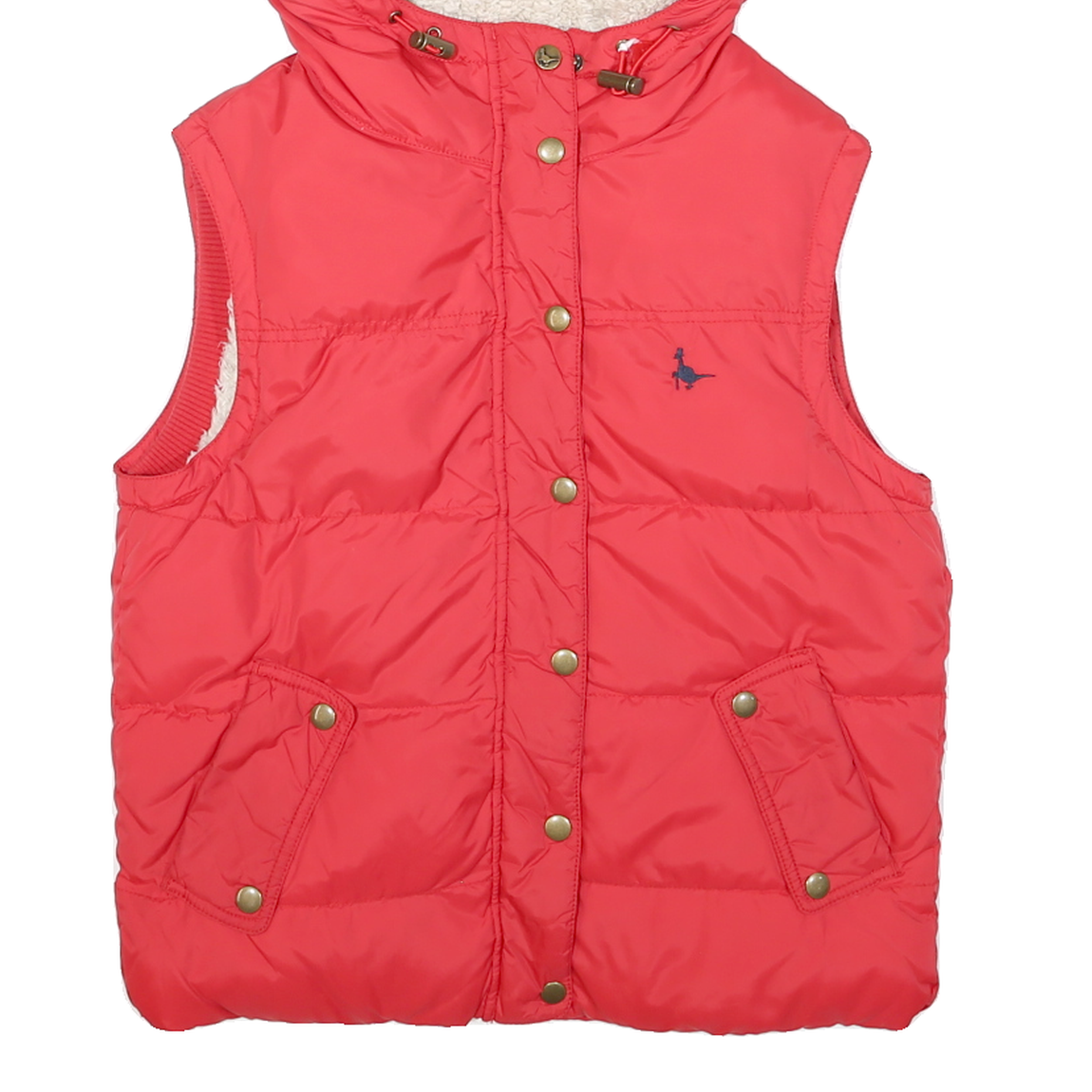 JACK WILLS Womens Red Hooded Puffer Gilet UK 10 Polyester Blend Zip Sleeveless