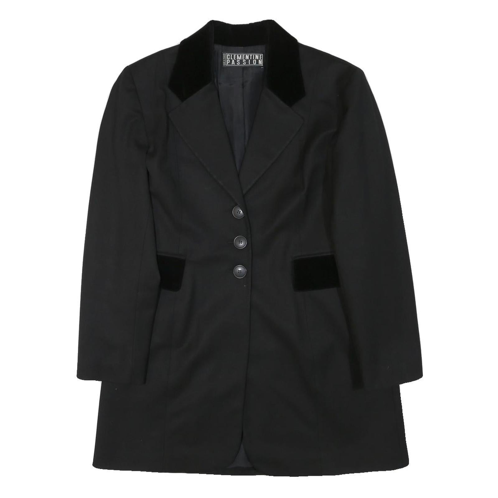 CLEMENTINE PASSION Womens Black Velvet Collar Jacket S Polyester Blend Button