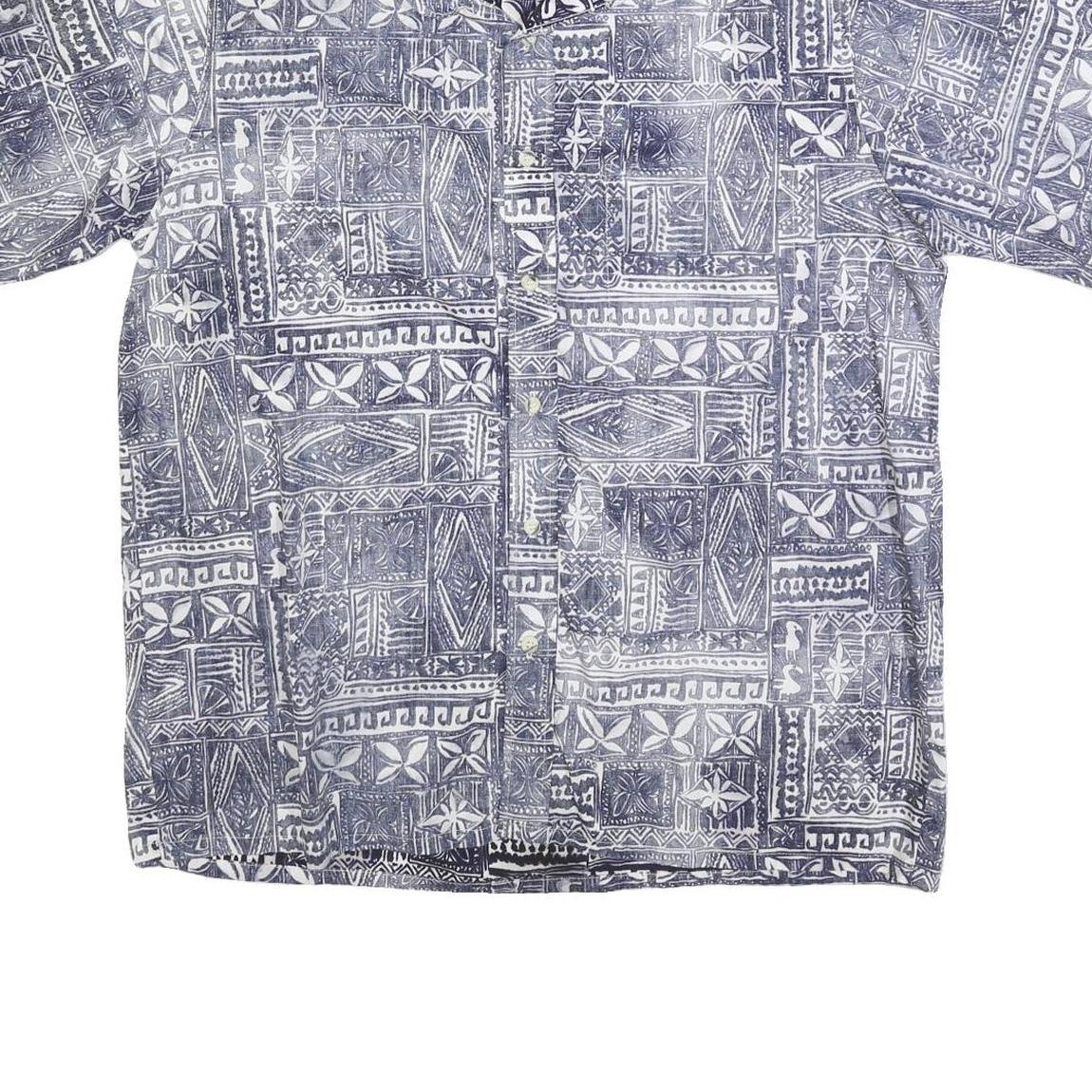 GO BAREFOOT Mens Blue Patterned Cotton Blend Short Sleeve Shirt XL Casual Summer
