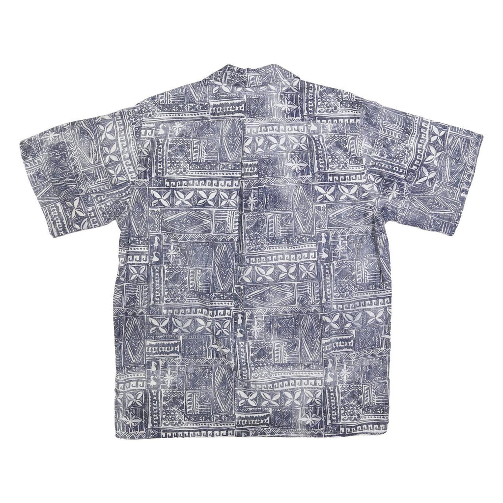 GO BAREFOOT Mens Blue Patterned Cotton Blend Short Sleeve Shirt XL Casual Summer